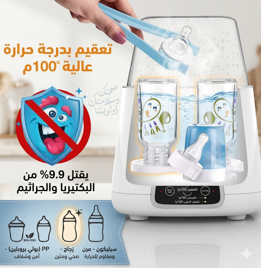 جهاز تسخين وتعقيم ببرونات + حمالة اطفال هدية مجانية